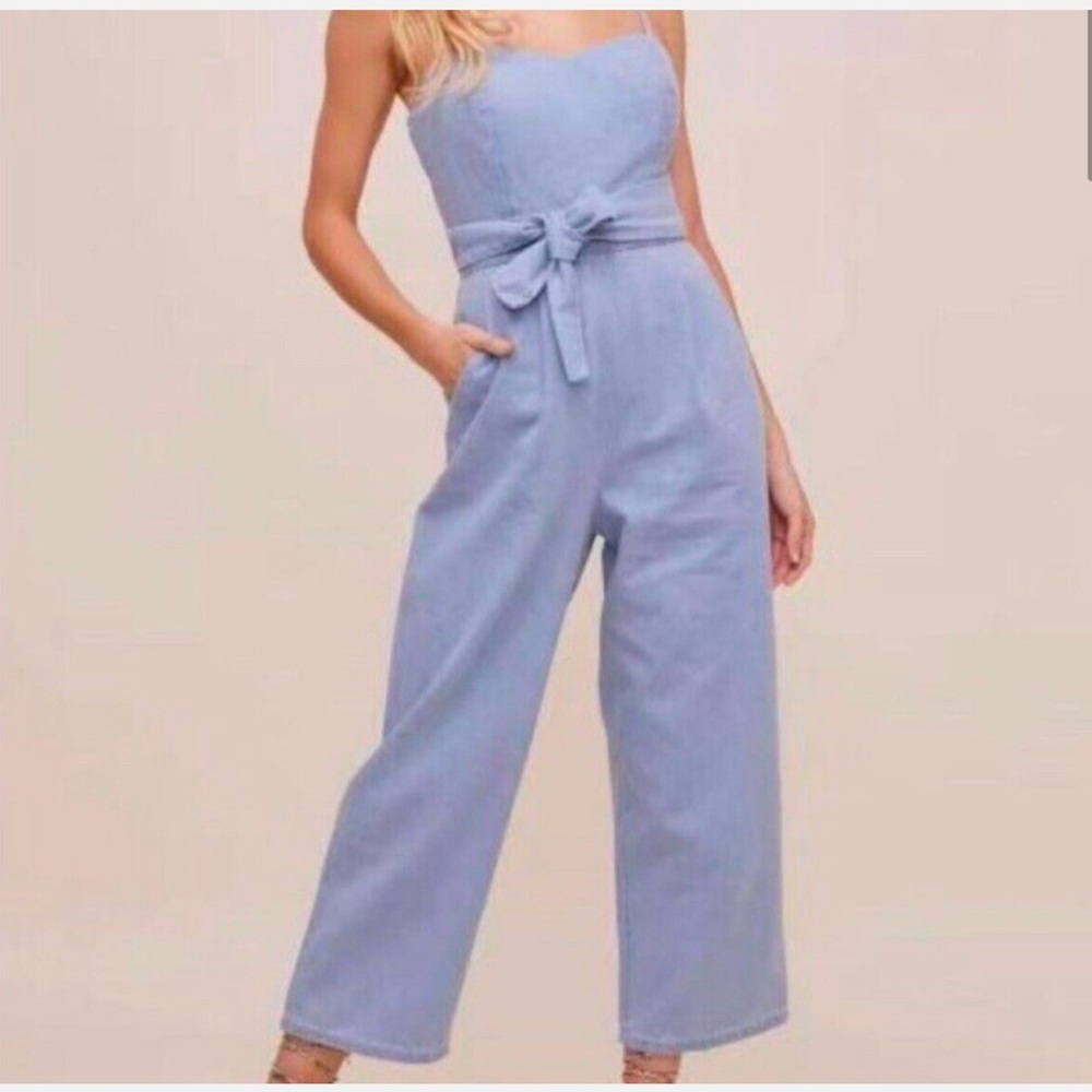 Astr The Label Edie Denim Jumpsuit Cropped Bottoms Women’s
